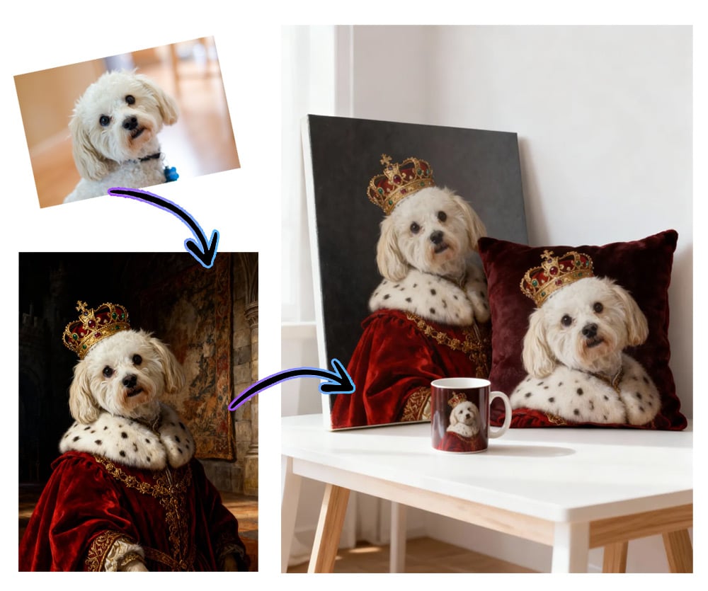 Your Dog as a King! Pillows, Prints and More!